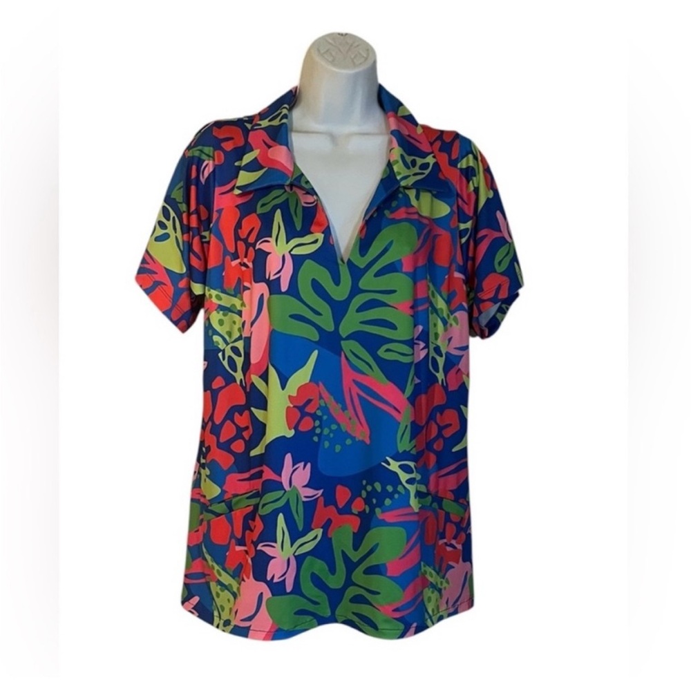 Katherine Way Tropical Scuba Top 2X Golf Resortwear Travel Shirt NWOT - Picture 3 of 8